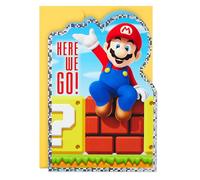 Hallmark Nintendo Super Mario Bros. Tarjeta de cumpleaños (nuevo nivel de diversión) para niños, adolescentes y jugadores