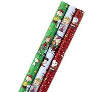 Hallmark Papel de regalo de Navidad con líneas de corte en el reverso (paquete de 3, 105 pies cuadrados) Snoopy, Charlie Brown, Woodstock (5JXW1036)