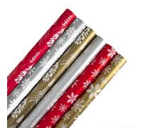 Hallmark Papel de regalo de Navidad, paquete de 6 envoltorios de regalo, 3 m cada uno, 2 diseños festivos, árboles, copos de nieve, rojo, plateado, dorado