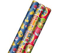 Hallmark Papel de regalo Pokémon con líneas de corte en el reverso (3 rollos: 60 pies cuadrados Ttl) con Pikachu, Charmander, Bulbasaur para cumpleaños, fiestas infantiles, jugadores, regalos de