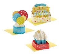 Hallmark Paper Wonder - Tarjetas de cumpleaños desplegables (3 tarjetas: cupcakes, globos, celebrar)