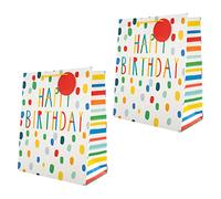 Hallmark Paquete de bolsas de regalo de cumpleaños, 2 bolsas de regalo grandes en 1 diseño colorido brillante