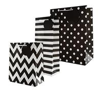 Hallmark Paquete de bolsas de regalo para múltiples ocasiones, 3 bolsas de tamaño esencial en 3 diseños contemporáneos negros