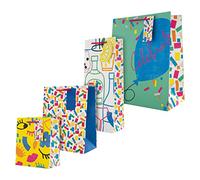 Hallmark Paquete de bolsas de regalo y botellas para múltiples ocasiones: 1 bolsa de regalo grande, 1 mediana y 1 pequeña y 1 bolsa de botella en 4 diseños brillantes