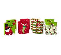 Hallmark Paquete de bolsas pequeñas de regalo de Navidad de 6 pulgadas, festividades (paquete de 8, 4 diseños)