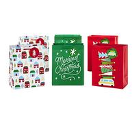 Hallmark Paquete mediano de bolsas de regalo de Navidad de 9 pulgadas (paquete de 6; casas pequeñas y árboles, más feliz, furgoneta vintage con árboles de Navidad) -