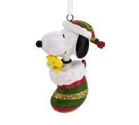 Hallmark Peanuts Snoopy y Woodstock en calcetín de Navidad, Regalos para los fanáticos de Peanuts