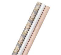 Hallmark Premium Wrapping Paper with Cut Lines on Reverse (3 Rolls: 85 sq. ft. TTL) Gold Hearts, Rose Flowers, White Stripes for Birthdays, Weddings, Mother's Day, Valentine's Day, Bridal Showers