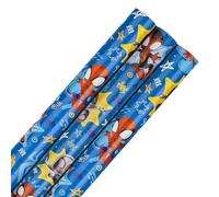 Hallmark Rollo de papel de regalo, paquete de 3 en 1 con diseño de Marvel Spidey & His Amazing Friends, 2 m cada uno, cumpleaños, Navidad, azul