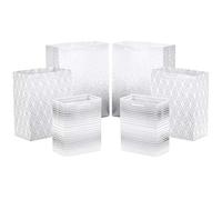 Hallmark Silver Gift Bag Assortment - Diamonds, Stripes, Dots (Pack of 6: 2 Medium 9", 2 Large 11", 2 Extra Large 14") for Birthdays, Mother's Day, Weddings, Bridal Showers, Any Occasion