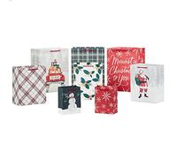 Hallmark Surtido de bolsas clásicas de regalo de Navidad (8 bolsas: 2 pequeñas de 5 pulgadas, 3 medianas de 8 pulgadas, 3 grandes de 11 pulgadas) rojo y verde, Papá Noel, muñeco de nieve, camión rojo,
