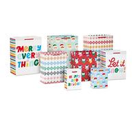 Hallmark Surtido de bolsas de regalo de Navidad (8 bolsas: 2 pequeñas de 5 pulgadas, 3 medianas de 8 pulgadas, 3 grandes de 11 pulgadas) rosa, verde menta, rojo, azul, amarillo, Merry Everything, "Let