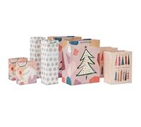 Hallmark Surtido de bolsas de regalo de Navidad Boho (8 bolsas: 2 pequeñas de 6 pulgadas, 2 medianas de 9 pulgadas, 2 grandes de 13 pulgadas, 2 bolsas para botellas) en rosa pastel, morado, verde