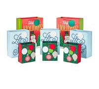 Hallmark Surtido de bolsas de regalo navideñas (8 bolsas de regalo: 3 pequeñas de 6 pulgadas, 3 medianas de 9 pulgadas, 2 grandes de 13 pulgadas) adornos rojos, verdes y azules, deja que nieve