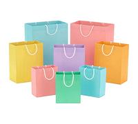 Hallmark Surtido de bolsas de regalo reciclables (8 bolsas: 3 pequeñas de 6 pulgadas, 3 medianas de 9 pulgadas, 2 grandes de 13 pulgadas) azul pastel, rosa, amarillo, morado, naranja, verde para