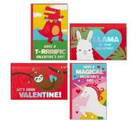 Hallmark Surtido de mini tarjetas de San Valentín para niños, 32 tarjetas de aula con sobres (Llama, perezoso, dinosaurio, unicornio)