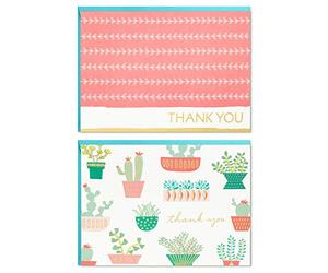 Hallmark Surtido de tarjetas de agradecimiento, cactus (50 notas de agradecimiento con sobres)