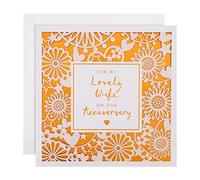 Hallmark Tarjeta de aniversario para esposa, diseño intrincado cortado con láser con fondo de lámina de cobre