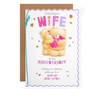 Hallmark Tarjeta de aniversario para esposa, lindos osos de amigos para siempre con diseño de corazones, rosa y azul