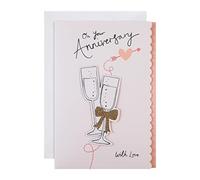 Hallmark Tarjeta de aniversario para pareja, diseño de copas de champán, color rosa