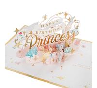 Hallmark Tarjeta de cumpleaños 3D y desplegable, diseño de princesa Disney, La Bella y la Bestia, Aladino, Cenicienta, rosa, dorado