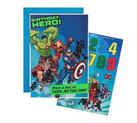 Hallmark Tarjeta de cumpleaños con diseño de superhéroes de Marvel con actividad