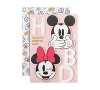 Hallmark Tarjeta de cumpleaños contemporánea de Mickey Mouse y Minnie Mouse 'HBD' de Disney
