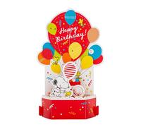 Hallmark Tarjeta de cumpleaños musical, 3D iluminada y emergente, Snoopy y Woodstock, cómics de cacahuetes, rojo