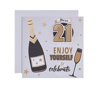 Hallmark Tarjeta de cumpleaños número 21, diseño contemporáneo ilustrado de champán y texto