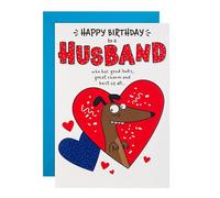 Hallmark Tarjeta de cumpleaños para marido, divertida, humor, diseño emergente, ilustración de perro, blanco, rojo
