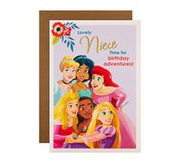 Hallmark Tarjeta de cumpleaños para sobrina, diseño de princesas de Disney, hoja de calcomanías incluida, color morado
