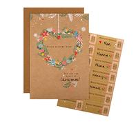 Hallmark Tarjeta de Navidad para abuela - Diseño floral con cambio de nombre personalizable, 25558892, corona de corazón pegatina hoja tarjeta