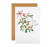 Hallmark Tarjeta de Navidad para mamá y papá, diseño de hojas y bayas festivas ilustradas