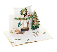 Hallmark Tarjeta de Navidad, tarjeta 3D y desplegable, chimenea y árbol, con detalles de lámina dorada, rosa