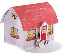 Hallmark Tarjeta de Navidad, tarjeta de Navidad para mamá y papá, tarjeta 3D y desplegable, Gruta de Santa, diseño de casa, color rojo