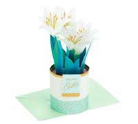 Hallmark Tarjeta de Pascua, tarjeta emergente, diseño de flores de lirio blanco 3D y jarrón, tarjeta religiosa de Pascua, blanco, dorado
