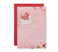 Hallmark Tarjeta de San Valentín para esposa, tarjeta de San Valentín para esposa, diseño de flores y sobre, carta de amor, día de San Valentín, con sobre, rosa, rojo