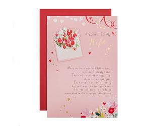 Hallmark Tarjeta de San Valentín para esposa, tarjeta de San Valentín para esposa, diseño de flores y sobre, carta de amor, día de San Valentín, con sobre, rosa, rojo