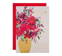 Hallmark Tarjeta de San Valentín para esposa, tarjeta del día de San Valentín, diseño clásico de ramo de flores, rojo, dorado