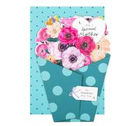Hallmark Tarjeta del día de la madre para madre, diseño de ramo de flores plegable, tarjeta del día de la madre, azul, rosa