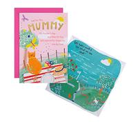 Hallmark Tarjeta del día de la madre para mamá, con recuerdo de actividad de búsqueda del tesoro, tarjeta del día de la madre, diseño de gato y picnic, rosa, azul