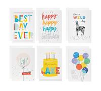 Hallmark Tarjetas de cumpleaños surtidas, paquete de 24, 6 diseños, amarillo, rojo, azul, blanco