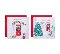 Hallmark Tarjetas navideñas de caridad en caja, paquete de 16 en 2 diseños de escenas festivas, 25572291, paquete de tarjetas de Navidad con puerta roja
