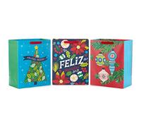 Hallmark VIDA Paquete grande de 13 pulgadas de Navidad grande bolsa de regalo (3 bolsas de regalo españolas: "Feliz Navidad", "Felices Festas", árbol, flores, adornos coloridos)