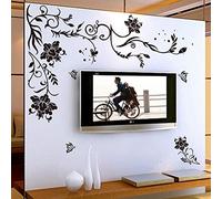 HALLOBO® XXL Adhesivos de pared de vid, mariposas negras y flores. Pegatinas de pared, decoración para el dormitorio o sala de estar, envío desde Alemania.