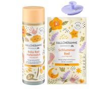 Hallohebamme Juego de 2 - Aditivo para el baño de bebé con leche de avena (200 ml) + accesorio de baño para bebé (20 ml) + esponja de silicona