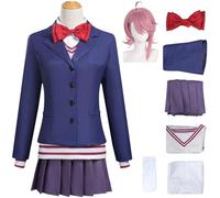 Hallojojo Aira Shiratori Disfraz Mujer Cosplay Anime Dandadan Aira Shiratori Uniforme Chaqueta Jersey Camisa Falda Corbata Calcetines y Peluca para Halloween Carnaval Fiesta Mascarada DAN DA DAN Traje
