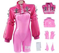 Hallojojo Alice Disfraz Mujer Cosplay Game Alice Combate Uniforme Cuero Mono y Chaqueta Tocado Guantes Calcetines para Dress Up Halloween Carnaval Fiesta Cumpleaños Mascarada Anime Show Costume, Rosa