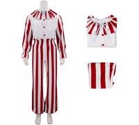 Hallojojo Clown Frendo Disfraz Adulto Cosplay Horrorfilm Clown in A Cornfield Frendo Clown Disfraz Rojo Blanco Rayas Top y Pantalones para Fancy Dress Up Halloween Carnaval Fiesta Mascarada Traje