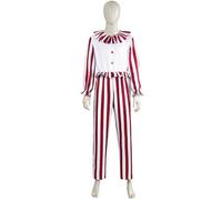 Hallojojo Clown Frendo Disfraz Adulto Cosplay Horrorfilm Clown in A Cornfield Frendo Clown Disfraz Rojo Blanco Rayas Monos para Fancy Dress Up Halloween Carnaval Fiesta Mascarada Traje